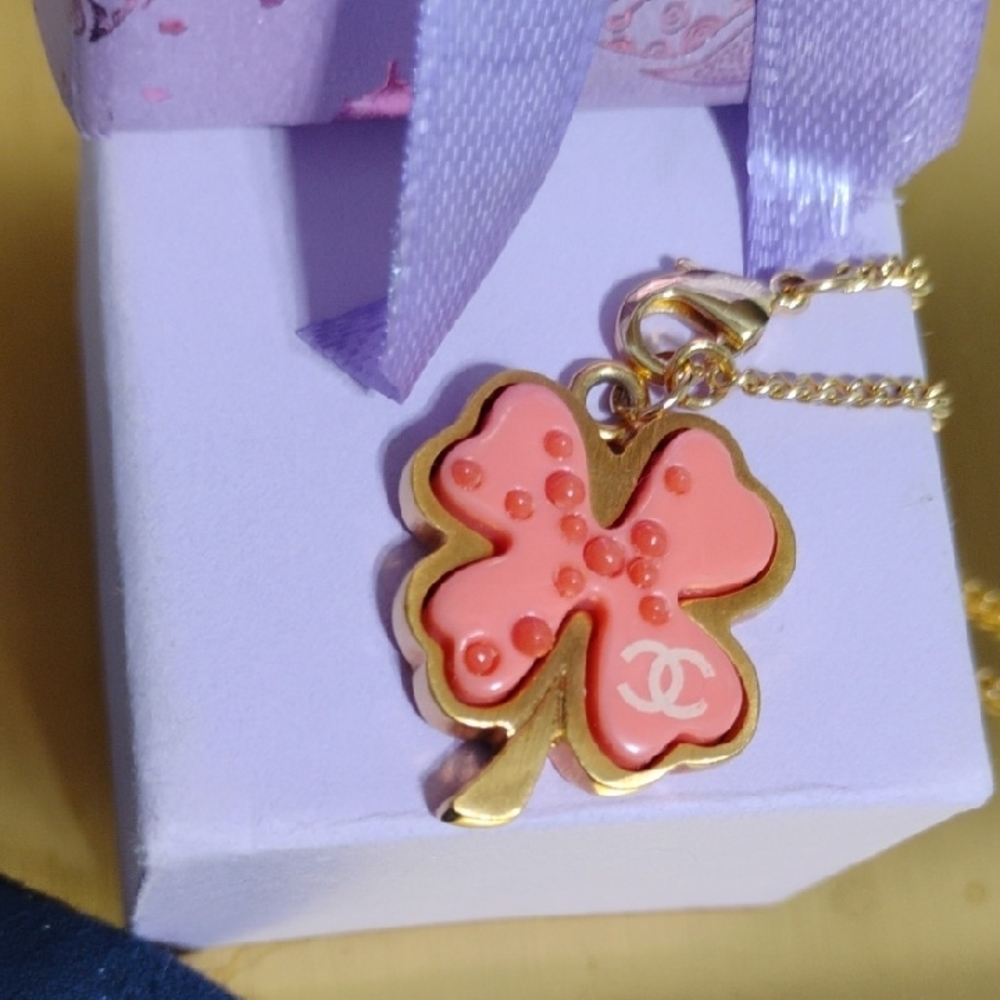 Authentic CHANEL Clover Coco Mark Pendant W Free Chain/Bag/Box - Picture 3 of 13